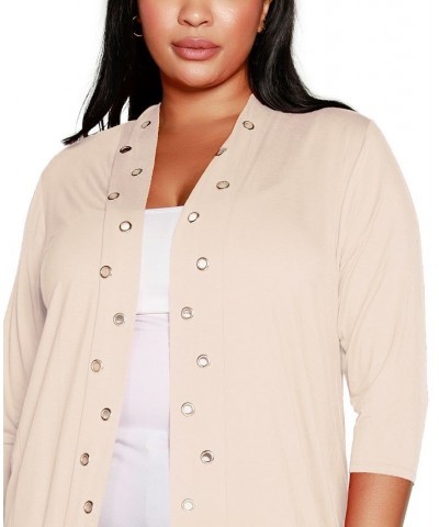 Plus Size Grommet-Trim Open-Front Hacci Cardigan Tan/Beige $16.00 Sweaters