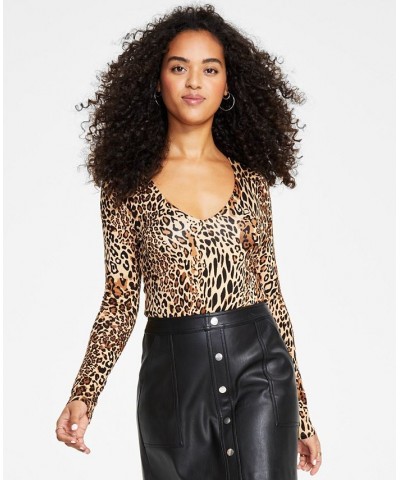 Women's Cheetah-Print Long-Sleeve Bodysuit Chrm Cheetah $14.74 Tops