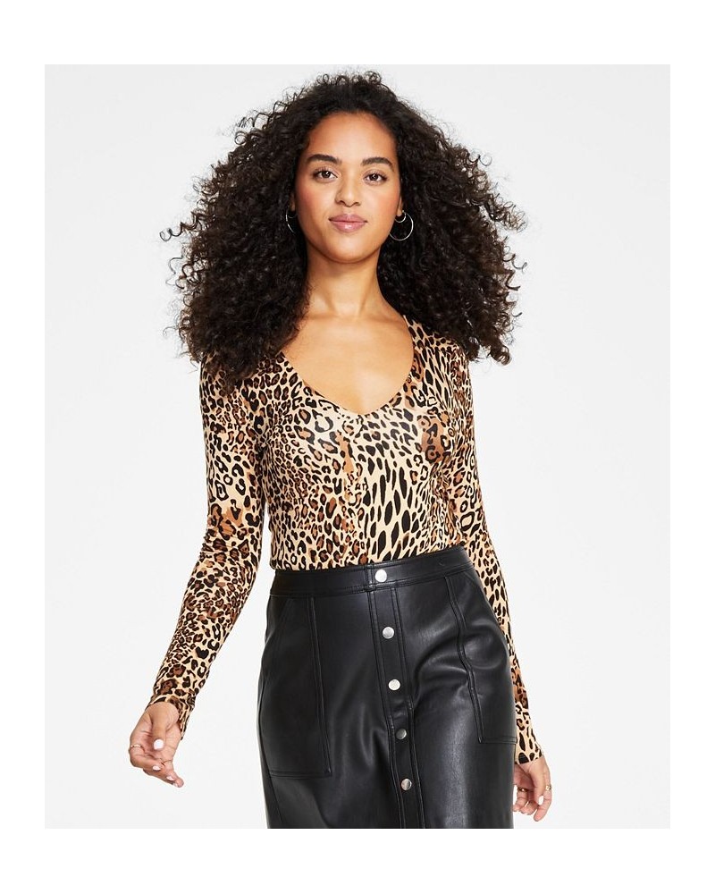 Women's Cheetah-Print Long-Sleeve Bodysuit Chrm Cheetah $14.74 Tops