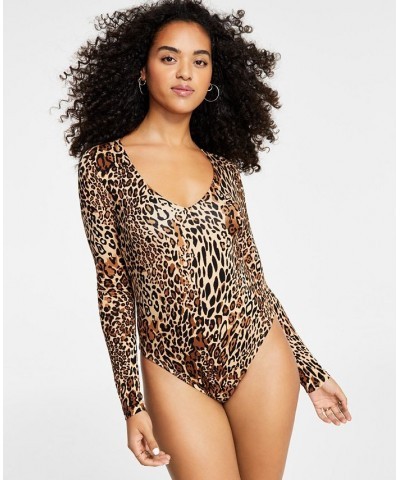 Women's Cheetah-Print Long-Sleeve Bodysuit Chrm Cheetah $14.74 Tops