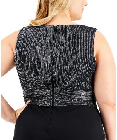 Plus Size Metallic Wide-Leg Cropped Jumpsuit Black Silver $53.41 Pants