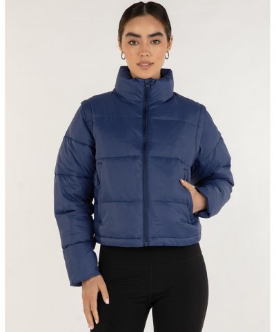 On The Go Puffer Convertible Jacket Vest for Women Blue $114.40 Jackets