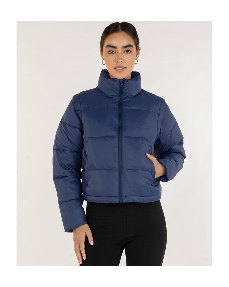 On The Go Puffer Convertible Jacket Vest for Women Blue $114.40 Jackets