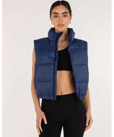 On The Go Puffer Convertible Jacket Vest for Women Blue $114.40 Jackets