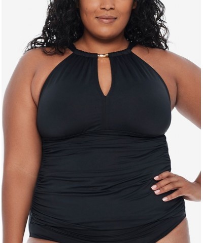 Plus Size High Neck Tankini Black $49.40 Swimsuits