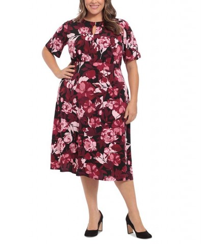 Plus Size Floral Keyhole Midi Dress Black/Pink $45.78 Dresses