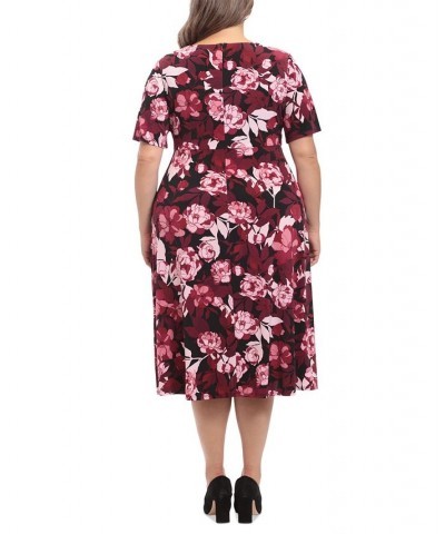 Plus Size Floral Keyhole Midi Dress Black/Pink $45.78 Dresses