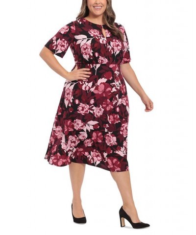 Plus Size Floral Keyhole Midi Dress Black/Pink $45.78 Dresses