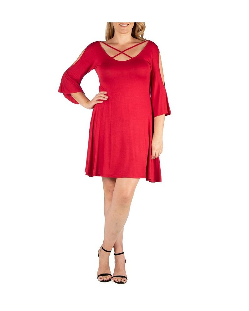 Women's Plus Size Criss Cross Neckline Cold Shoulder Dress Red $24.02 Dresses