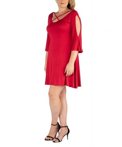 Women's Plus Size Criss Cross Neckline Cold Shoulder Dress Red $24.02 Dresses