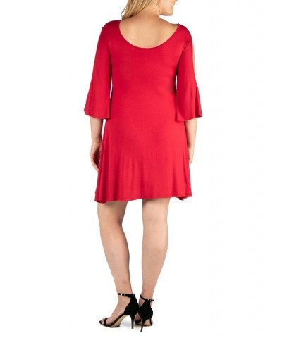 Women's Plus Size Criss Cross Neckline Cold Shoulder Dress Red $24.02 Dresses