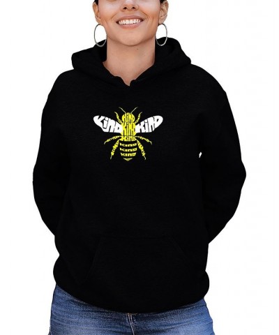 Women's Bee Kind Word Art Hooded Sweatshirt Black $25.20 Tops