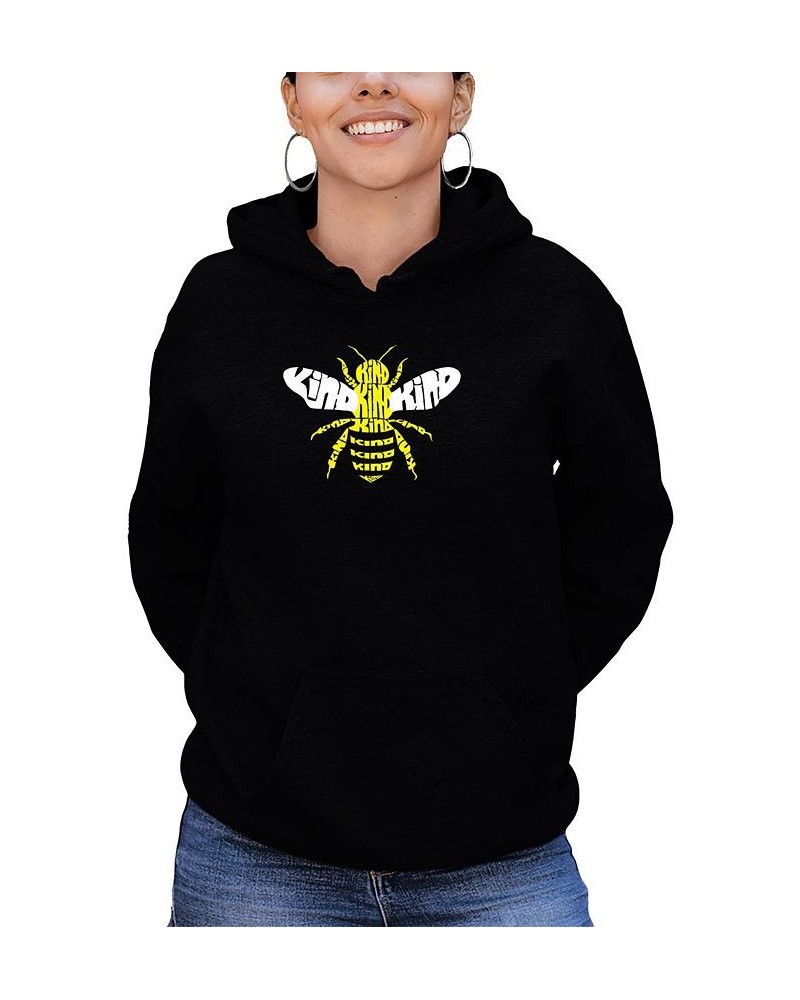 Women's Bee Kind Word Art Hooded Sweatshirt Black $25.20 Tops