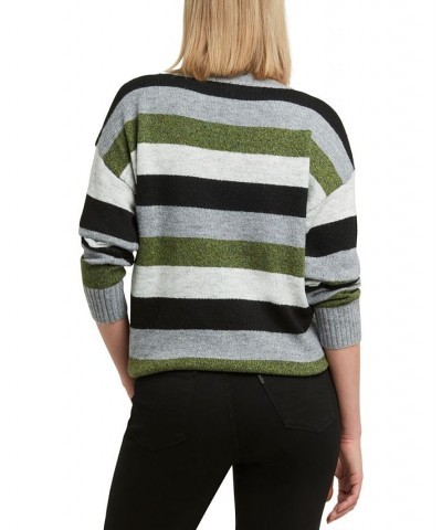 Women's Striped Crewneck Drop-Shoulder Sweater Camel Heather Combo $28.73 Sweaters