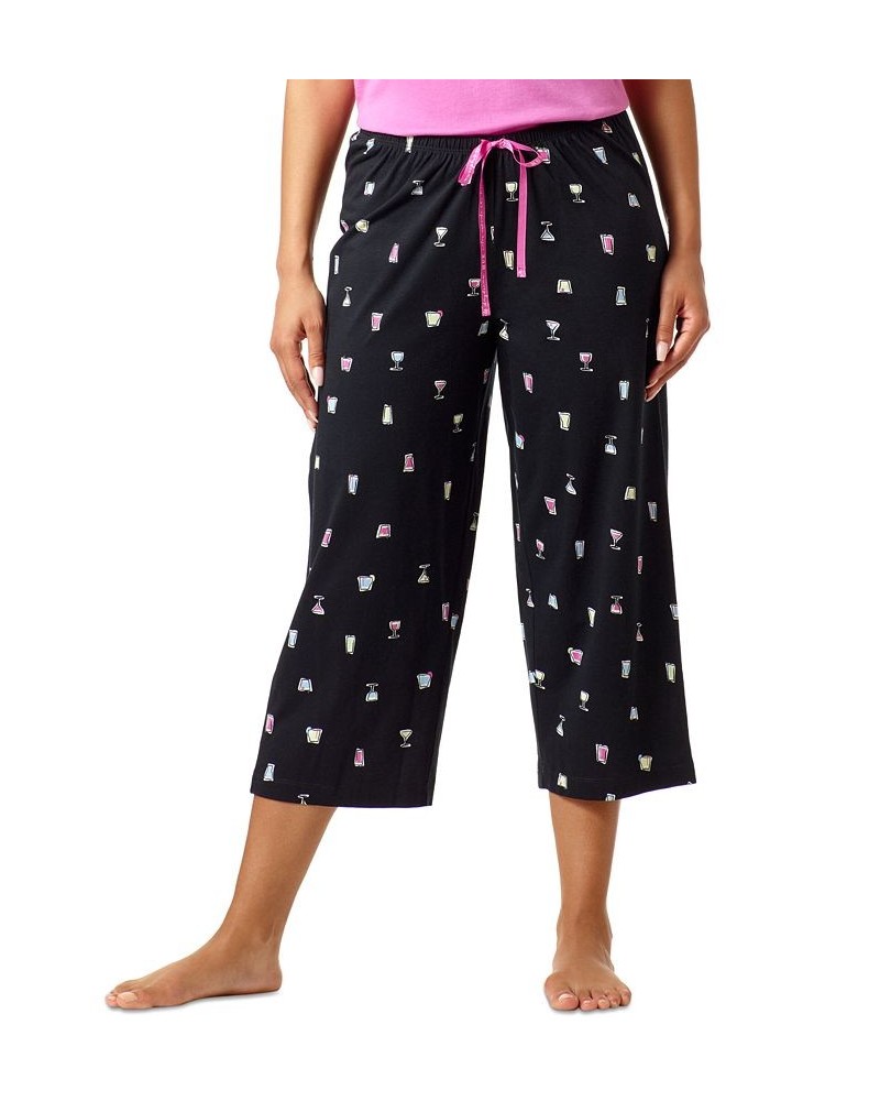 Women's Sleepwell Printed Knit Capri Pajama Pant Made with Temperature Regulating Technology Black $19.20 Sleepwear