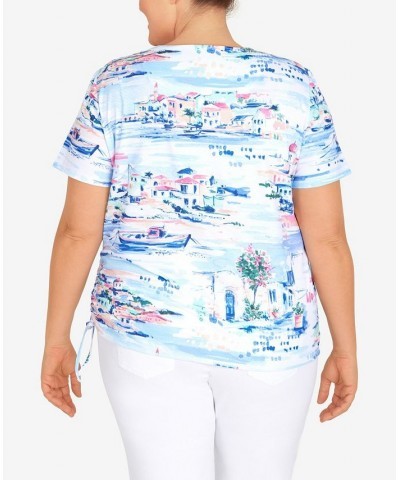 Plus Size Classic Greek Isle Embellished Neck Top Periwinkle $34.94 Tops