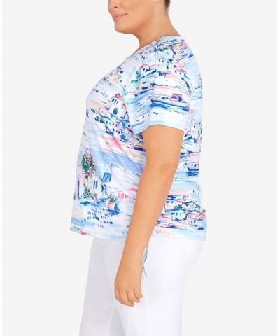 Plus Size Classic Greek Isle Embellished Neck Top Periwinkle $34.94 Tops
