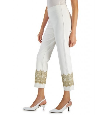 Petite Lace-Hem Ponte Pants Neo Natural $17.28 Pants