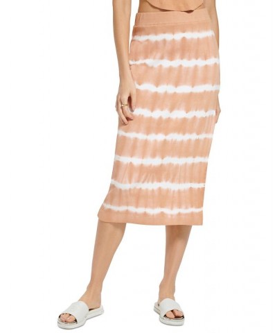 Women's Tie-Dye Ribbed Pull-On Midi Skirt Dune Rose/White $16.59 Skirts