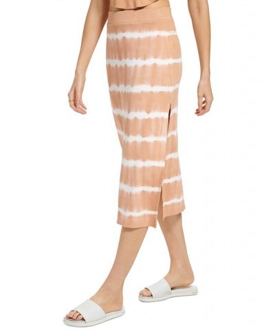 Women's Tie-Dye Ribbed Pull-On Midi Skirt Dune Rose/White $16.59 Skirts