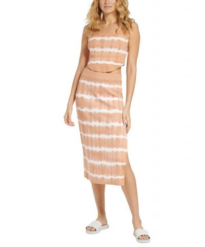 Women's Tie-Dye Ribbed Pull-On Midi Skirt Dune Rose/White $16.59 Skirts