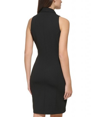 Women's Tie-Neck Button-Front Sheath Dress Black $39.26 Dresses