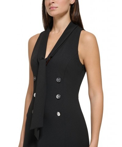 Women's Tie-Neck Button-Front Sheath Dress Black $39.26 Dresses