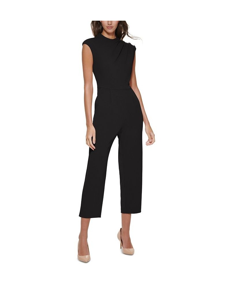 Button-Shoulder Scuba-Crepe Jumpsuit Black $62.58 Pants