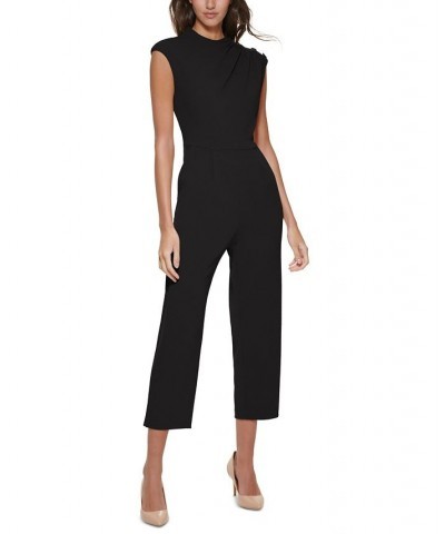 Button-Shoulder Scuba-Crepe Jumpsuit Black $62.58 Pants