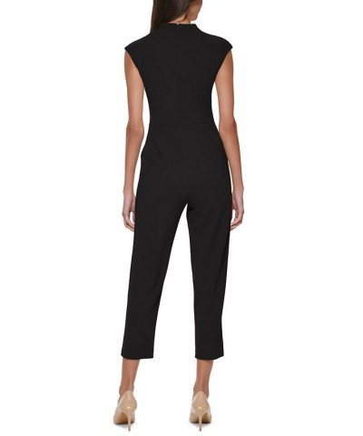 Button-Shoulder Scuba-Crepe Jumpsuit Black $62.58 Pants