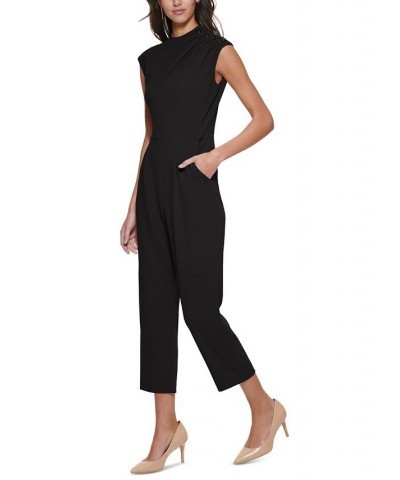 Button-Shoulder Scuba-Crepe Jumpsuit Black $62.58 Pants