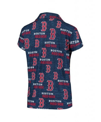 Women's Navy Boston Red Sox Zest Allover Print Button-Up Shirt and Shorts Sleep Set Navy $28.55 Pajama