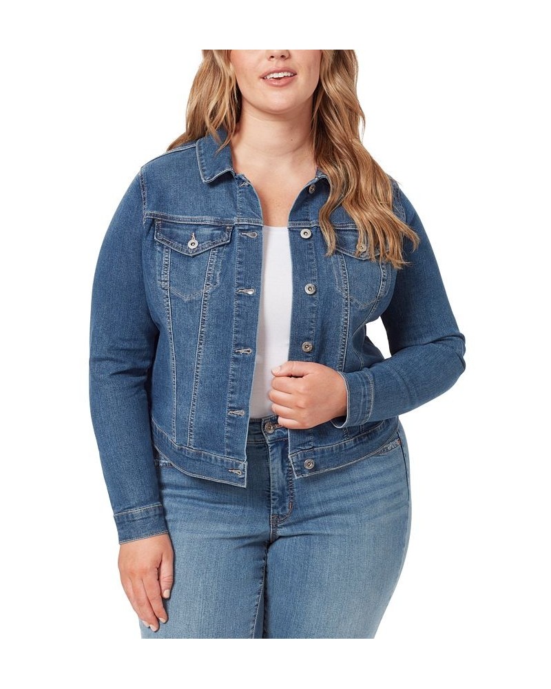 Trendy Plus Size Denim Jacket Tie-Front Blouse & Soft Pants Mercer $22.94 Pants