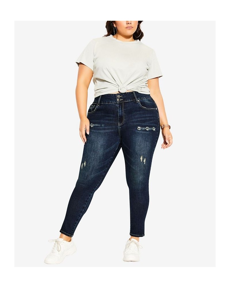 Women's Trendy Plus Size Asha Baby Rip Jean Dark Denim $42.72 Jeans