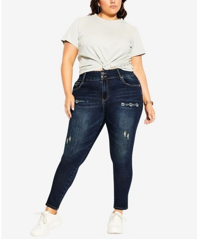 Women's Trendy Plus Size Asha Baby Rip Jean Dark Denim $42.72 Jeans