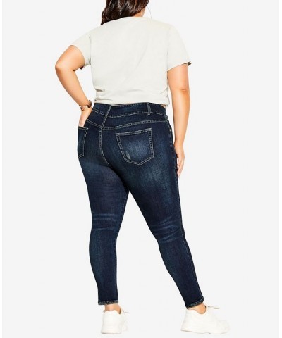 Women's Trendy Plus Size Asha Baby Rip Jean Dark Denim $42.72 Jeans