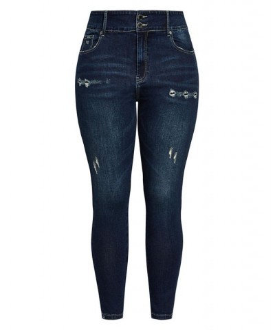 Women's Trendy Plus Size Asha Baby Rip Jean Dark Denim $42.72 Jeans