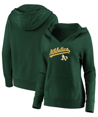 Women's Green Oakland Athletics Core Team Lockup V-Neck Pullover Hoodie Green $43.19 Sweatshirts