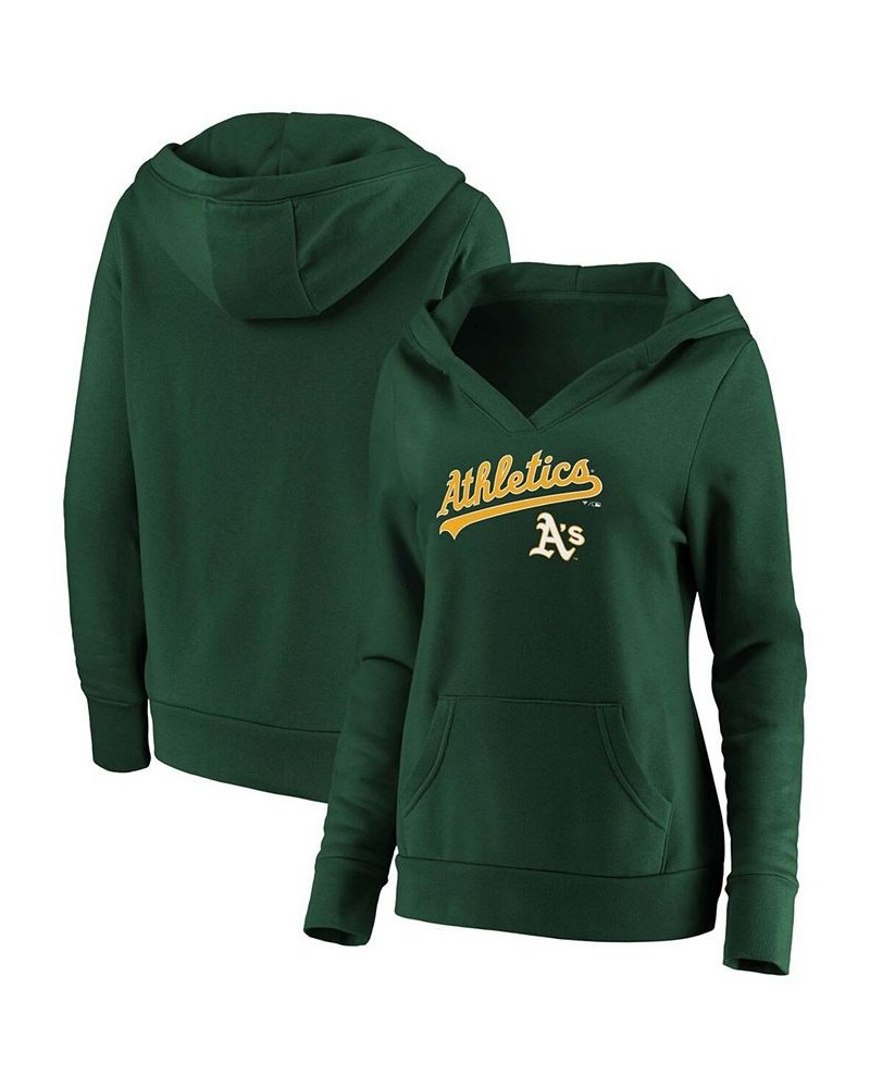 Women's Green Oakland Athletics Core Team Lockup V-Neck Pullover Hoodie Green $43.19 Sweatshirts