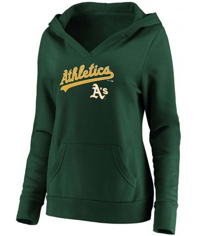 Women's Green Oakland Athletics Core Team Lockup V-Neck Pullover Hoodie Green $43.19 Sweatshirts