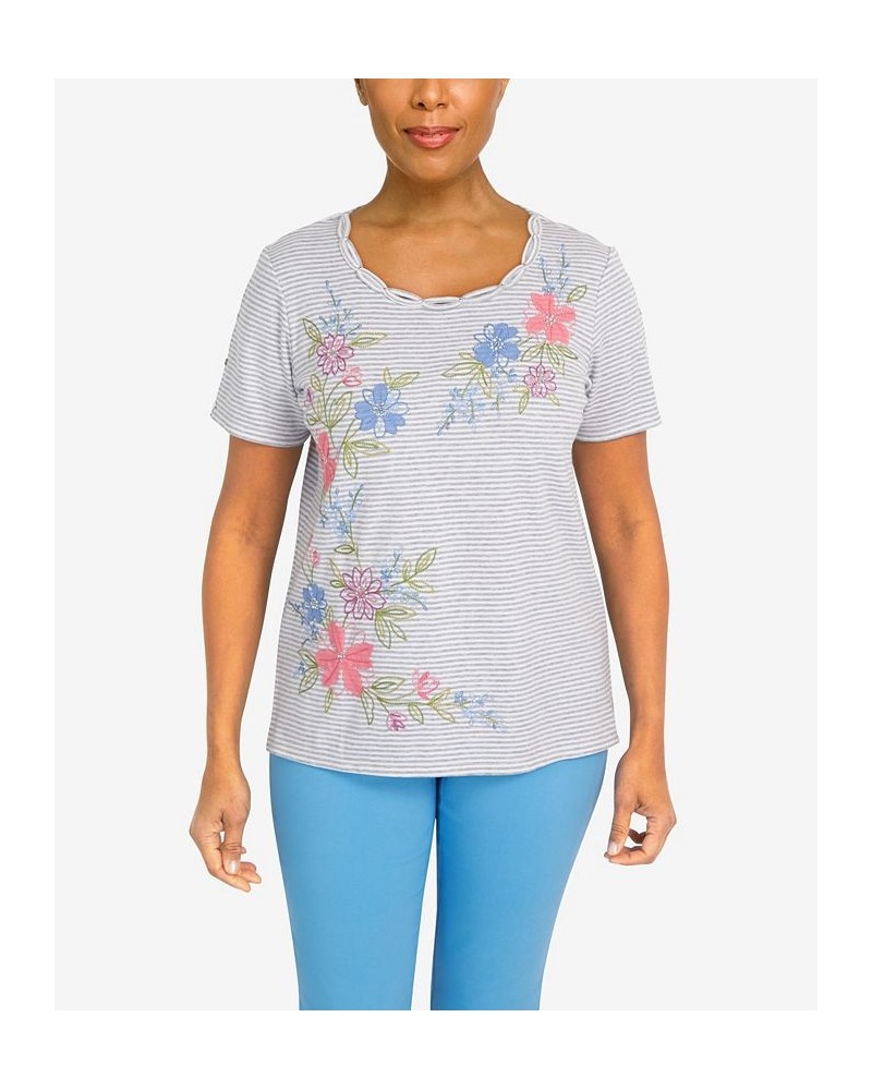 Women's Floral Mini Stripe Top Heather Gray $38.23 Tops