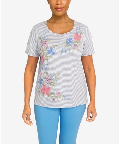 Women's Floral Mini Stripe Top Heather Gray $38.23 Tops