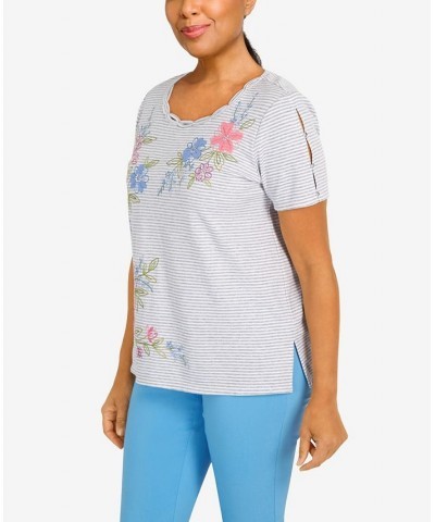 Women's Floral Mini Stripe Top Heather Gray $38.23 Tops