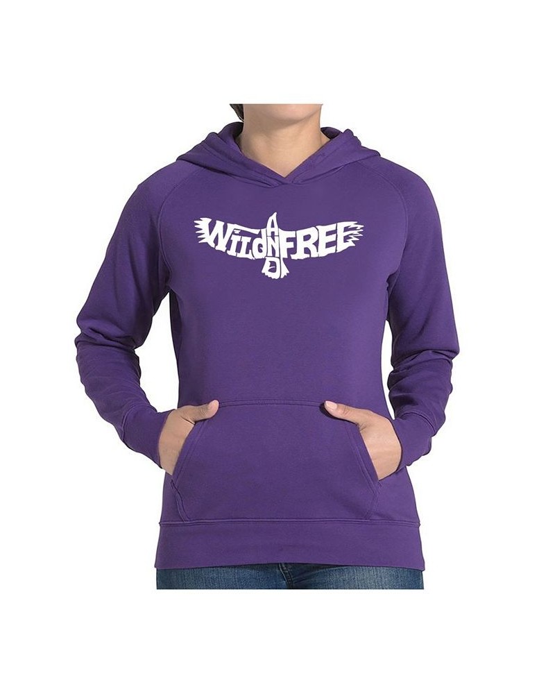 Women's Word Art Hooded Sweatshirt -Wild And Free Eagle Purple $24.00 Sweatshirts