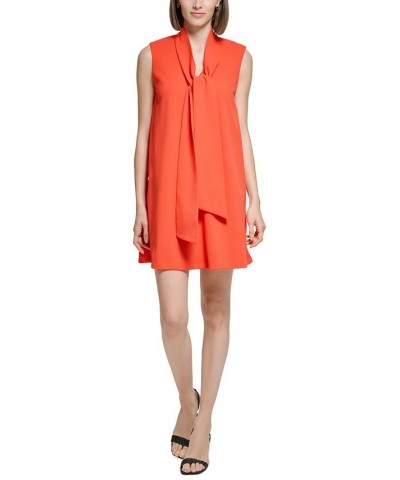 Women's Tie-Neck Sleeveless Shift Dress Orange $54.72 Dresses