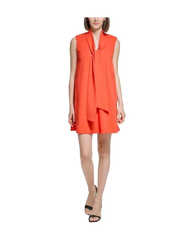 Women's Tie-Neck Sleeveless Shift Dress Orange $54.72 Dresses