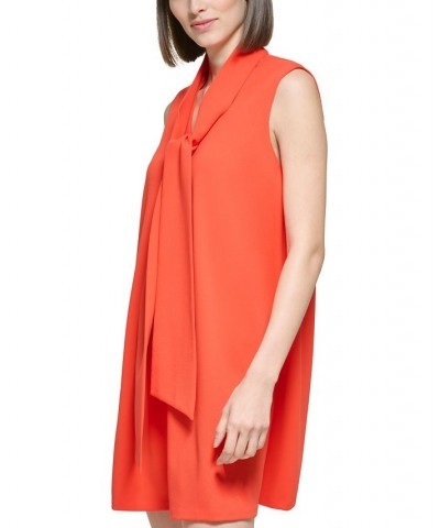 Women's Tie-Neck Sleeveless Shift Dress Orange $54.72 Dresses