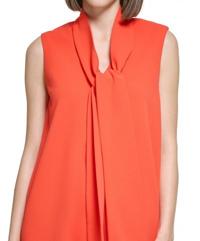 Women's Tie-Neck Sleeveless Shift Dress Orange $54.72 Dresses