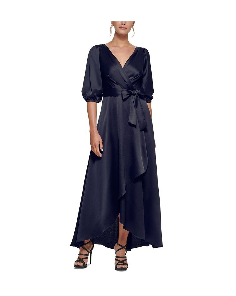 Balloon-Sleeve Satin Gown Blue $86.04 Dresses