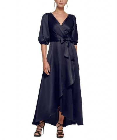 Balloon-Sleeve Satin Gown Blue $86.04 Dresses